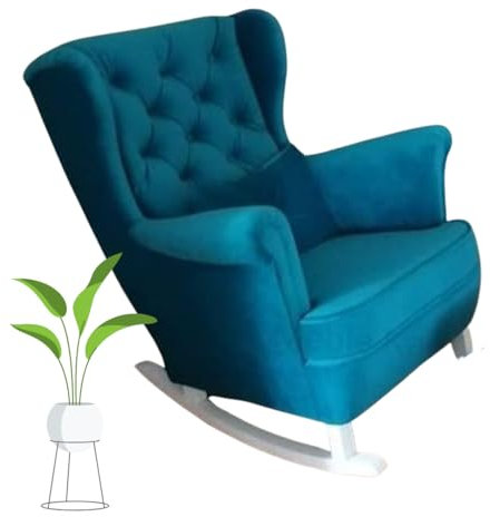 MartHome Schaukelstuhl Wohnzimmer - Relaxsessel, Schwingsessel - Stillstuhl, Schaukelstuhl - Komfortable Sessel für Schwangere Frauen, Velour Schaukelsessel, Relaxstuhl (Blau)