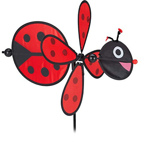 Relaxdays 2 x Windrad Käfer, niedlicher Gartenstecker, Windmühle für Balkon & Terrasse, HxBxT: 76,5 x 36,5 x 51,5 cm, rot/schwarz