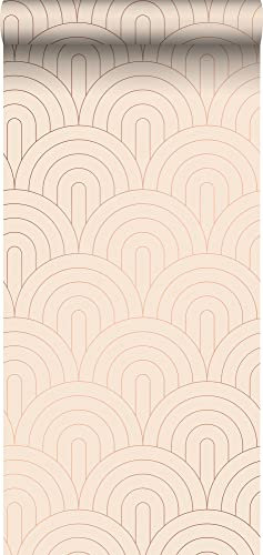 ESTAhome papier peint art déco rose pêche clair et or rose - 139216-0,53 x 10,05 m