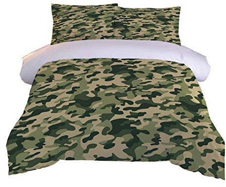 AOUAURO Bettwäsche 135x200 Tarnung Bettbezug Set 3D Bedruckte 3-Teiliges Polyester mit Reißverschluss 1 Bettbezug und 2 Kissenbezug 80x80cm 3 Stück Einzelbett