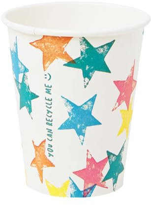 Talking Tables 8 x Disposable Birthday Paper Party Cups with Bright Colourful Stars Home Recyclable, Eco-Friendly, Unisex | Tableware for Kids Garden Picnic – 250ml, STARCUPS, 8 Count (Pack of 1)