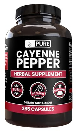 PURE ORIGINAL INGREDIENTS Cayenne Pepper (365 Capsules) No Magnesium Or Rice Fillers, Pure, Lab Verified