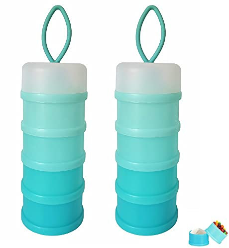 BJLIIO Baby Milk Powder Formula Dispenser, Non-Spill Portable and Stackable Formula Travel Container, 4 Layers Twist Lock Snack Storage Container for Protein Powder, Nuts, Small Fruit, BPA Free(2Blue)