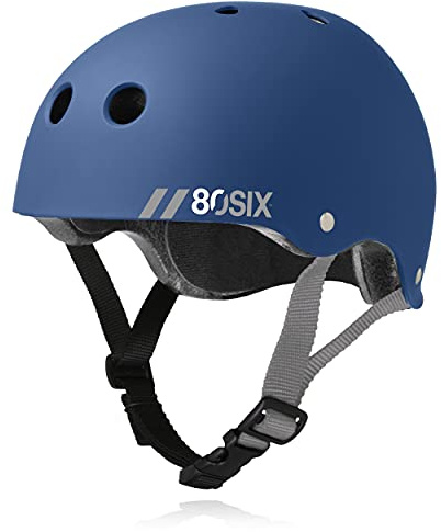 80Six Dual Certified Kids Skate Helmet for Boys/Girls Ages 5 to 14+ Triple Comfort & Protection - Perfect for Roller Skates, Bike, Scooter, BMX, Skateboard, Bike Helmet (Navy Matte, Age 14+)