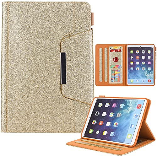 iPad Mini 6 8.3 Flip Cover, RuRd Bling PU Leather Magnetic Protective Case with Card/Pen Slots/Pocket Smart Stand Cover Auto Wake Sleep Compatible for 2021 iPad Mini 6th Gen 8.3 (Gold)