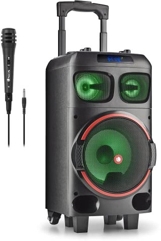 NGS WILD DUB ZERO - Altoparlante Portatile 120W Bluetooth e True Wireless Stereo Compatibile, 8 Subwoofer + Doppio Tweeter 3 (Micro SD/USB/AUX IN/), Ruote, Colore Nero