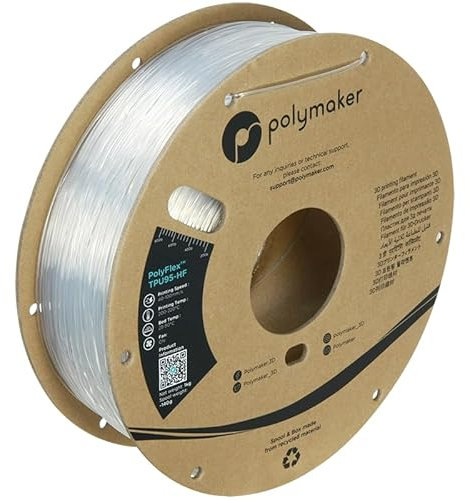 Polymaker High Flow TPU-Filament 1,75 klar, Shore 95A flexibles Filament 1,75 mm, 1 kg Kartonspule – PolyFlex TPU95-HF TPU-Filament 1,75 mm weiches Filament, flexibel
