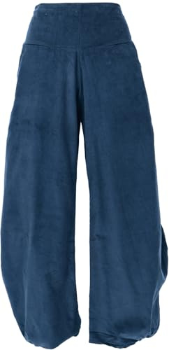 Weite Boho Cord Pluderhose, Feincord Damenhose, lässig, nachtblau, S