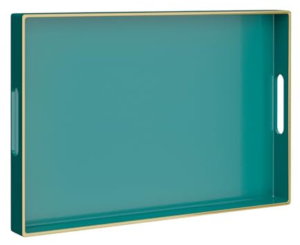 MAONAME Grünes Serviertablett mit Griffen, rechteckiges dekoratives Tablett, modernes Couchtisch-Tablett, Ottoman-Tablett aus Kunststoff, für Badezimmer, Dekor, 39,9 x 30 x 4 cm