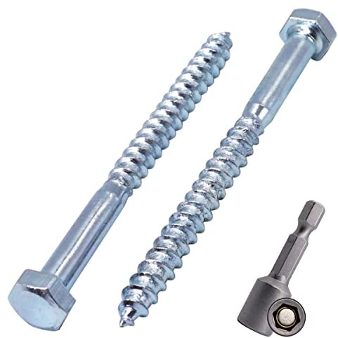 SKIR'CO (50 Stück) DIN 571 verzinkter Stahl Sechskant-Holzschrauben M5 x 60 mm, Schrauben, Sechskantschraube, Schlüsselschrauben (mit magnetischem Sechskant-Bit)