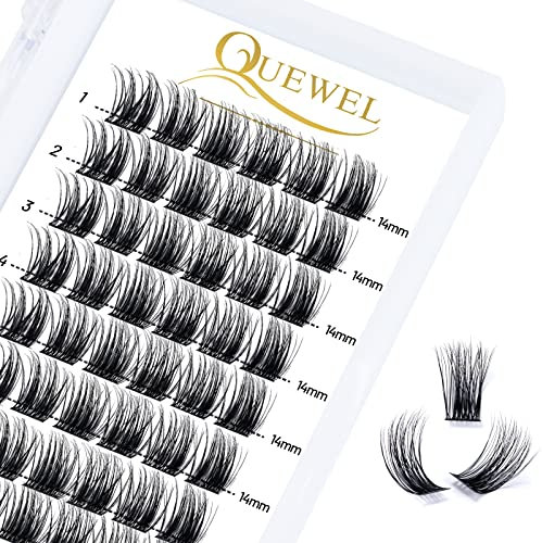 QUEWEL Cluster Lashes 72 Pcs Wide Stem Individual Lashes C/D Curl 8-16mm Length DIY Eyelash Extension False Eyelashes Soft for Personal Makeup Use at Home (natural02-C-14)
