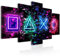 Décoration murale de jeu néon coloré en 3D - Symbole de jeu cool - Impression sur toile pour salle de jeux, Décoration Gaming Room - 5 pièces - Peinture de jeu vidéo amusante - 101,6 x 50,8 cm (l x H)