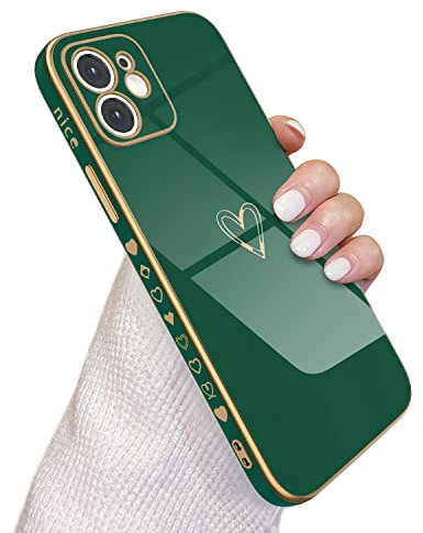 QLTYPRI Compatible with iPhone 11 Case Luxury Plating Love Heart Phone Cover with Full Camera Protection Slim Soft TPU Bumper Shockproof Protective Electroplated Case for iPhone 11 - Dark Green