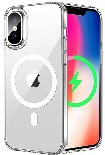 tigratigro Cover Magnetica per iPhone X/iPhone Xs, Compatibile con MagSafe Ricarica Wireless, Anti Ingiallimento, Antiurto di Grado Militare, Custodia magnetica, Retro Antigraffio Trasparente