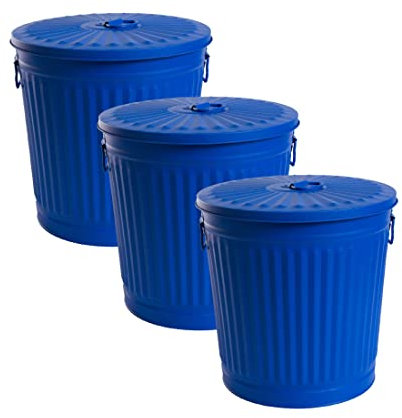 Jinfa | 3 Jeux Poubelle en métal galvanisé avec poignées et Couvercle | Jaune | Diamètre Ø 42 cm - Hauteur 47,5 cm | Capacité: 62 litres