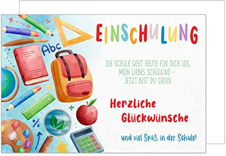 Edition Seidel Premium Glückwunschkarte zur Einschulung mit Umschlag. Einschulungskarte mit Spruch Karte Grusskarte Kind Mädchen Junge Schulanfang 1. Klasse (ES129 SW023)