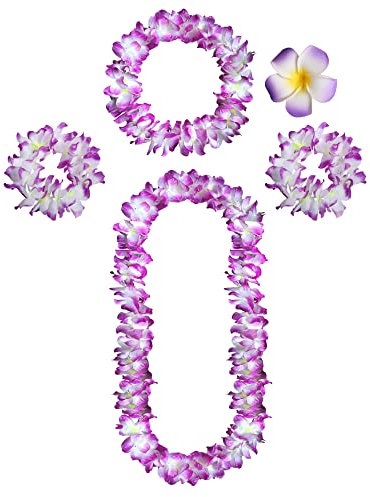 duoyif Blumenkette Hawaii Deko 5Pcs Hawaii Kette Blumen Mit Halskette Stirnband Armband Haarclips, Leis Luau Hawaiikette FüR Hawaii Party Musikfestivals Karneval Bühnendekor Preisverleihungen (lila)