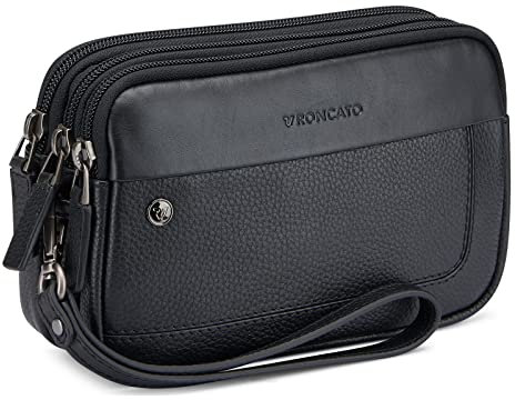 RONCATO Alaska pochette uomo vera pelle con zip Nero