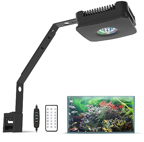 Lominie Luz para Plantas de Acuario Con Clip - 30 W, Tanque de Peces Con Soporte Remoto Regulable, Espectro Completo para Refugio de Agua Dulce