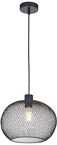 National Lighting Pendant Light Fitting – Black Retro Pendant Wire Shade –Dimmable Ceiling Lights with Mesh Metal Basket Lightshade – Hanging Ceiling Globe Pendant Light – 10W LED E27 – Matt Black