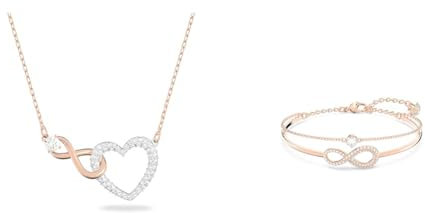 Swarovski Infinity Halskette, Unendlichzeichen und Herz, Weiss, Metallmix & Infinity Armreif, Unendlichkeit, Weiss, Roségold-Legierungsschicht