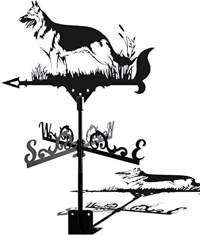 Wetterfahne für Garten Retro Deutscher Schäferhund Wetterfahne Edelstahl Kreativer Schwarzer Jagdhund, Weißkopfseeadler Windrichtungsanzeige für Gartenstecker Hof