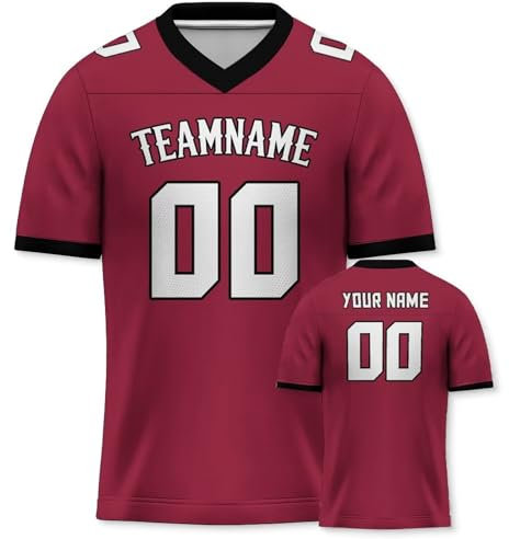 Yolovi Personalisiertes American Football Trikot Print/Embroidery mit Namen Nummer Blank Practice Jersey Shirts Hip Hop Party Trikot für Herren Damen Kinder Rot Weiß