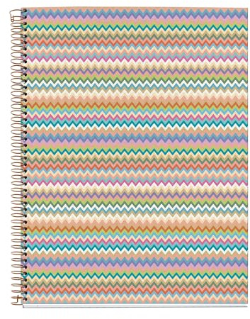 Miquelrius - Notebook A4 (210 x 297 mm), kariert 5 mm, 120 Blatt 70 g/m², Kartoneinband, 4 farbige Streifen, Kupferspirale, Kollektion Feeling Mallorca, Zickzack