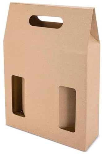 AC - Pack de 15 Cajas de cartón con Ventanas, aptas para 3 Botellas de Vino, Incluyen asa, Guardar, Regalar, Envolver champán, Navidad, 41 x 27 x 9 cm