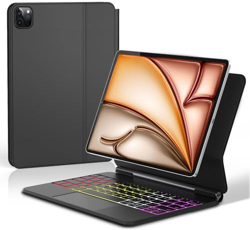 FOGARI iPad Air 11 M3/M2 Keyboard Case, iPad Air 11 2024/2025/ Air 5/Air 4 Keyboard Case - Rainbow Colors UK Layout Magic Trackpad - Black
