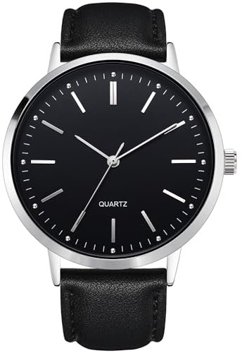 NUOVO Herrenuhr Leder Armbanduhr Moderne Klassische Quarzuhr Leicht zu lesen Schwarze Herrenuhr Business Casual Minimalistische Uhr Schwarz