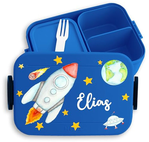 Kinder Bento Box Midi für Mepal Bentobox - Weltall - Brotbox Rakete Lunchbox Raumschiff Vesperbox Weltraum Geschenk Schule I Meteorit - 900 ml - Blau - brotdose junge einschulungsgeschenk nasa