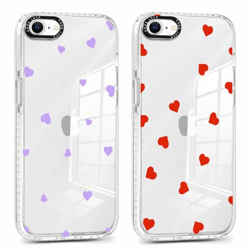 Foonary 2 Stück Transparent Hülle für iPhone 7/8/SE 2020/SE 2022 4,7, Handyhülle mit Frauen Mädchen Aesthetic Herz Muster Motiv Design Case, Silikon Schutzhülle Cover für iPhone SE 3, Herz3