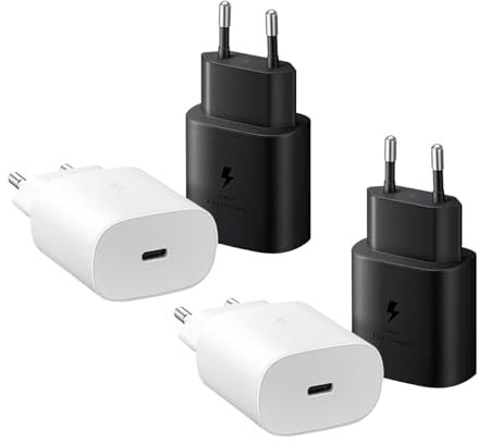 25W (USB Typ-C) (2Weiß+2 Schwarz) Ladegerät 3A/5V 2.77A/9VUSB Stecker USB Netzteil USB Ladestecker USB Netzstecker USB Adapter Kompatibel mit Samsung Galaxy S24/S23/S22/S21 Xiaomi Huawei