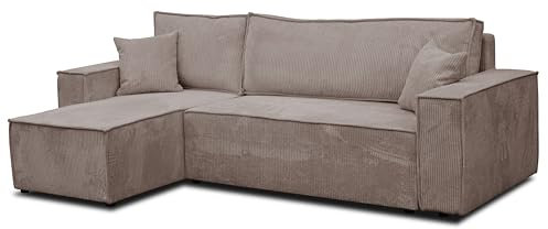 VENASI MÖBEL Ecksofa mit Schlaffunktion und Bettkasten Cord-Stoff Schlafsofa Eckcouch Sofa (Braun)