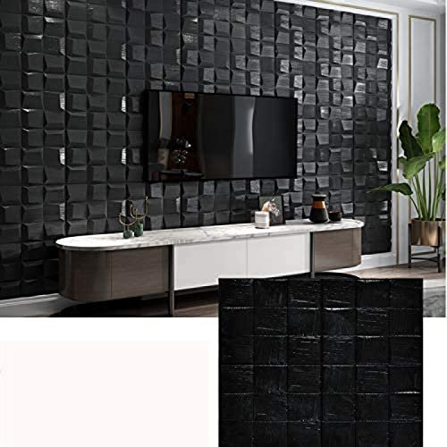 Panneaux muraux 3D à décoller et à Coller, Papier Peint Auto-adhésif imperméable en Mousse XPE pour Salon, arrière-Plan TV, Chambre à Coucher, Panneaux muraux de Salle de Bain, Noir