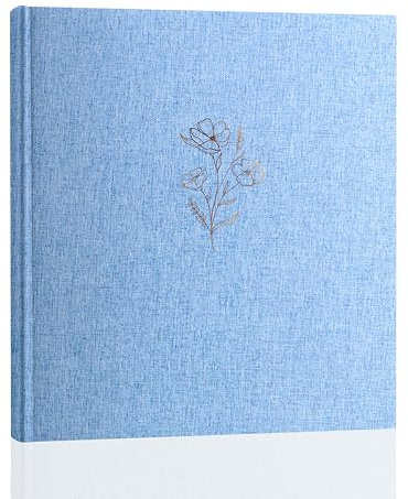 Glodenmemo Fotoalbum zum Einkleben, Fotobuch mit 100 weißen Seiten mit Pergamin Trennblätter, Foto Album mit Leinen Einband, bis zu 500 Bilder, Hochwertiges Papier, 31 x 33 cm (Blau)
