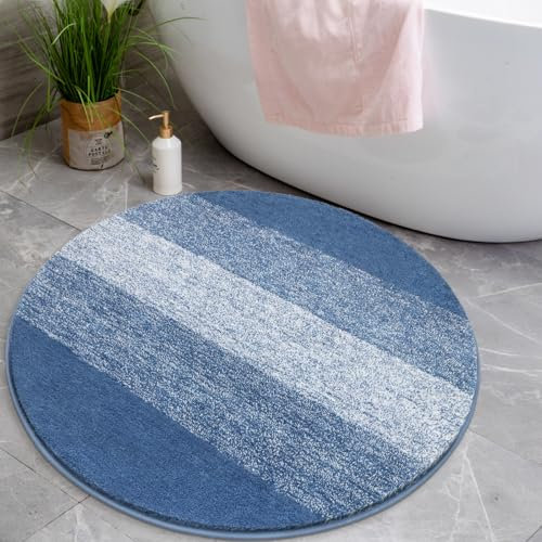 Enyhom Rund Badematte 90 cm Blau, rutschfest Waschbar Badezimmerteppich Saugfähiger Badteppich Weich Badvorleger Duschvorleger für Dusche,Badewanne und Toilette