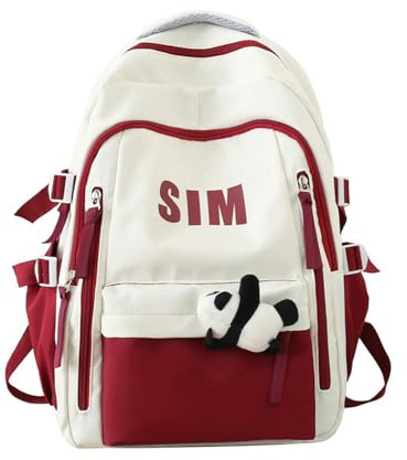 QYEZSOTL Rucksack Bag for Women Retro Frauen Große Kapazität High School Student Junior High School Schultasche Computer Rucksack College Student Rucksack Casual Tasche-rot-es Gibt Anhänger