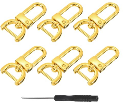 sourcing map 6Pcs Swivel Clasps Hook, 16mm(5/8 Inch) D Ring Detachable Snap Hook Metal Lobster Claw Clasp Hook with Screwdriver for Purse Keychain DIY Craft, Gold