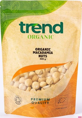 Trend Organic Macadamia Nuts 500g - Wholesome Snacking for Adults and Kids, Baking, and Nutrient-Rich Recipes - High Fibre, High Protein - Certified Organic, Vegan, Non-GMO, No Preservatives, Raw