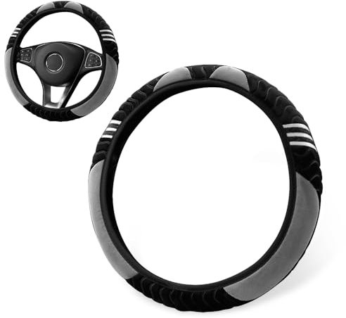 mizikuu Lenkradbezug, Lenkradabdeckung Auto Plüsch in Universal Größe 37-38cm Lenkradhülle Winter Anti Rutsch Breathable Weich Bequem Lenkradhüllen Autozubehör Innenraum, Schwarz Grau