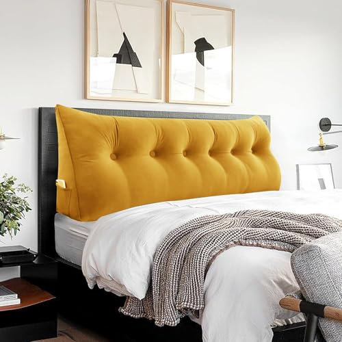 BNCKTRD Kopfende Großes Rückenkissen Bequemes Lesekissen und Rückenteil im Bett Rückenlehne Kopfkissen Langes XXL Kissen für Sofa, Couch, Wandkissen Polster Samt Gelb 180cm