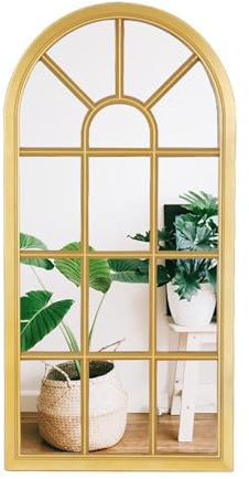 LXP Espejo arqueado, Espejo de Ventana arqueado con Borde Dorado, Espejo de Pared de Cuerpo Entero for el hogar, Espejo de Cuerpo Entero, 28 x 14,2 Pulgadas