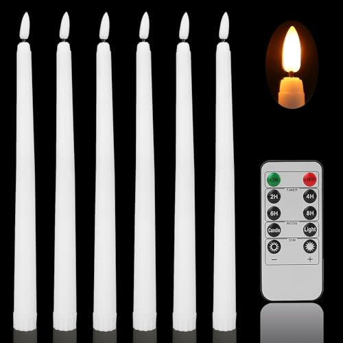 MI CASA LED Flameless Taper Candles Flickering Set of 6 with 10-Key Remote, Battery Operated Electric LED Candle Lights 11 Inch 3D Wick Light Window Candles for Home Christmas Wedding Decor