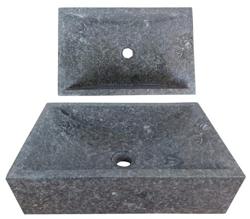 Lendo Online Lavabo Rectangular 45x30x12 cm - Cuenca de Mármol - Piedra Natural - Fregadero para baño - Pulido y sólido (Gris)