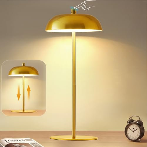 GyroVu Kabellose LED Tischlampe Akku Tischleuchte, Höhenverstellbar, 3 Farbtemperaturen Dimmbar, Touch Control Tragbare Tischlampe, Kleine Lampe für Esstisch, Camping, Restaurant, Schlafzimmer, Party