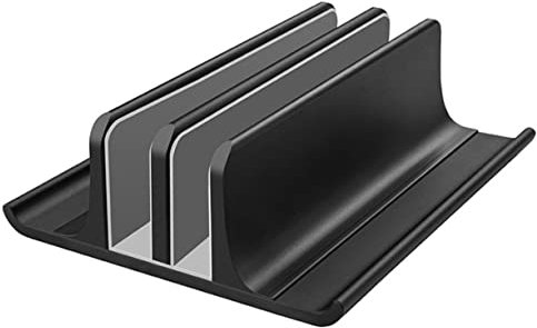 Artibetter Aluminum Alloy Laptop Cooler Rack Vertical Support Stand Dual Openings Black Desktop Radiator Rack for Home Office Cooling and Storage