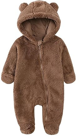 Tuta Invernale da Bambina per Neonato, Neonato, Cappotto Invernale, Tutina in Pile con Cappuccio, Orso Solido, Caldo Pile Tutina 1 Anno