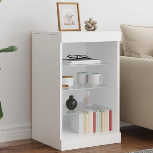 LED beleuchtetes weißes Sideboard 41x37x67cm Moderne Wohnzimmermöbel mit Buffet Beistellschrank Küche Ess- und Flurschränke